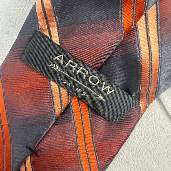 Arrow Mens Plaid Silk Tie Red & Orange Stripes - Picture 4 of 5